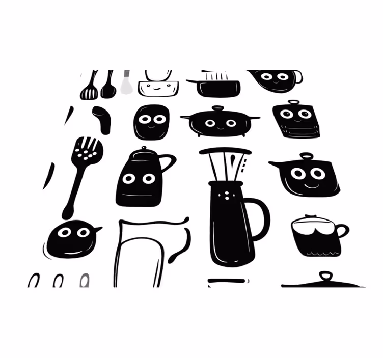 Tappeto pvc cucina utensili neri disegnati - TenStickers