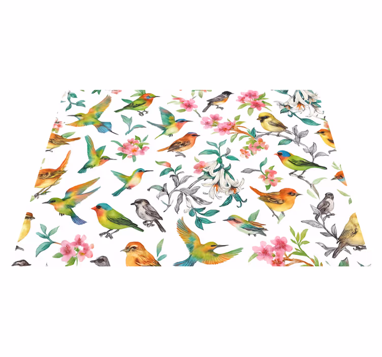 Tappeto vinile camera da letto natura colorata con uccelli - TenStickers