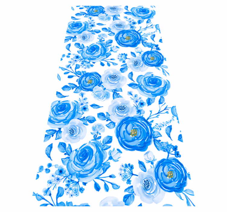 Tappeto vinile camera da letto fiori blu con orologi - TenStickers