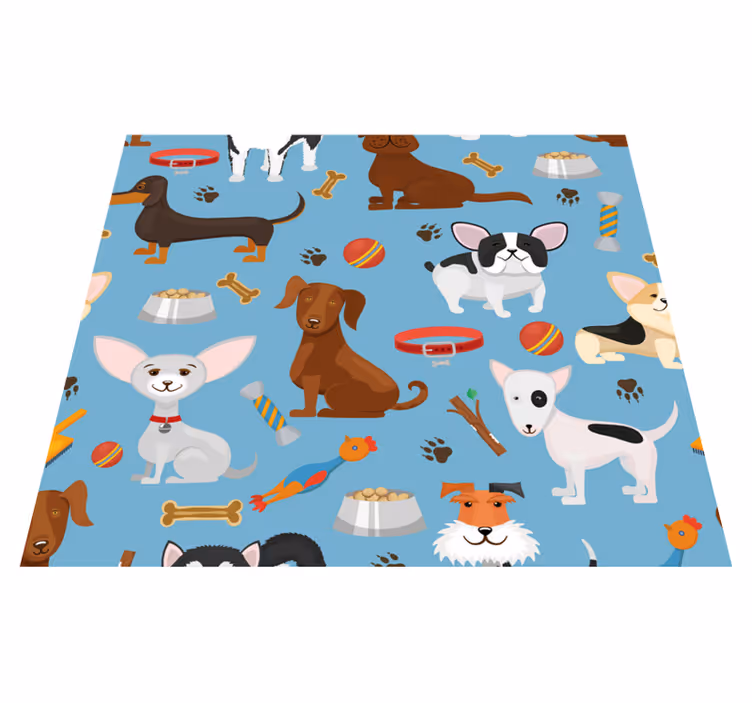 Tappeto vinile camera da letto motivo cani sfondo blu - TenStickers