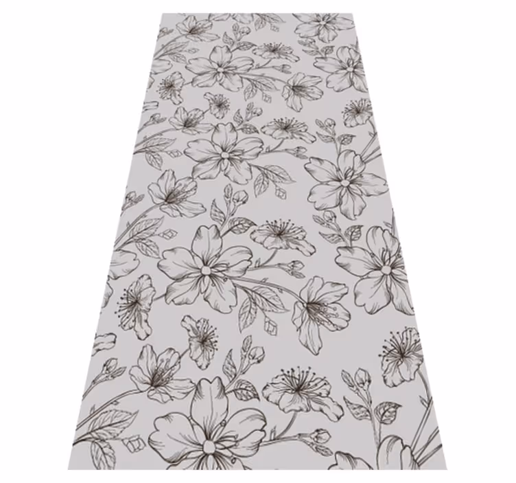 Tappeto vinile natura fiori neri su sfondo grigio - TenStickers