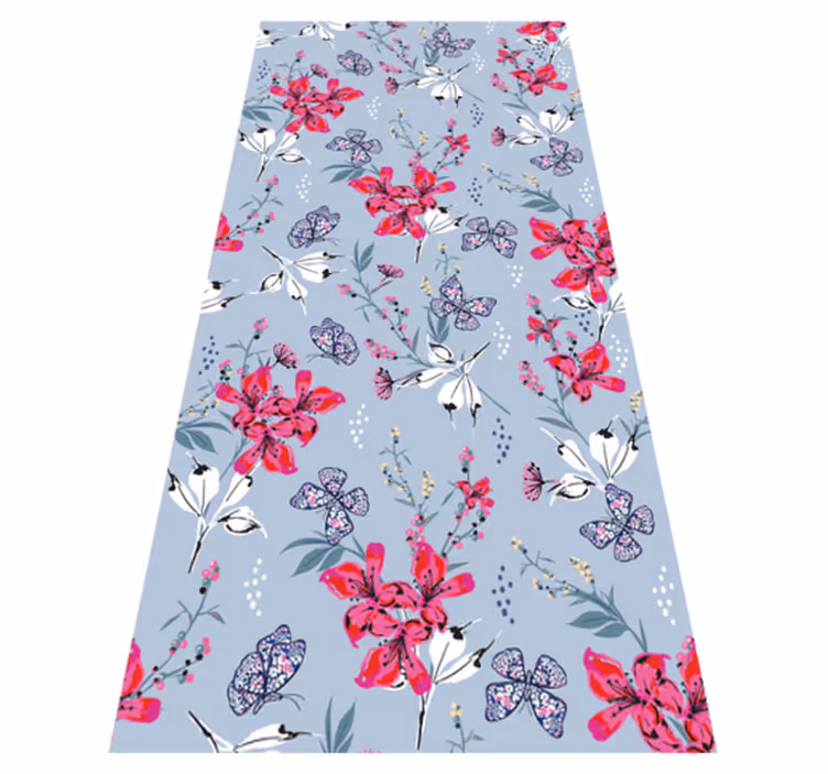 Tappeto vinile natura fiori rossi astratti con farfalle - TenStickers