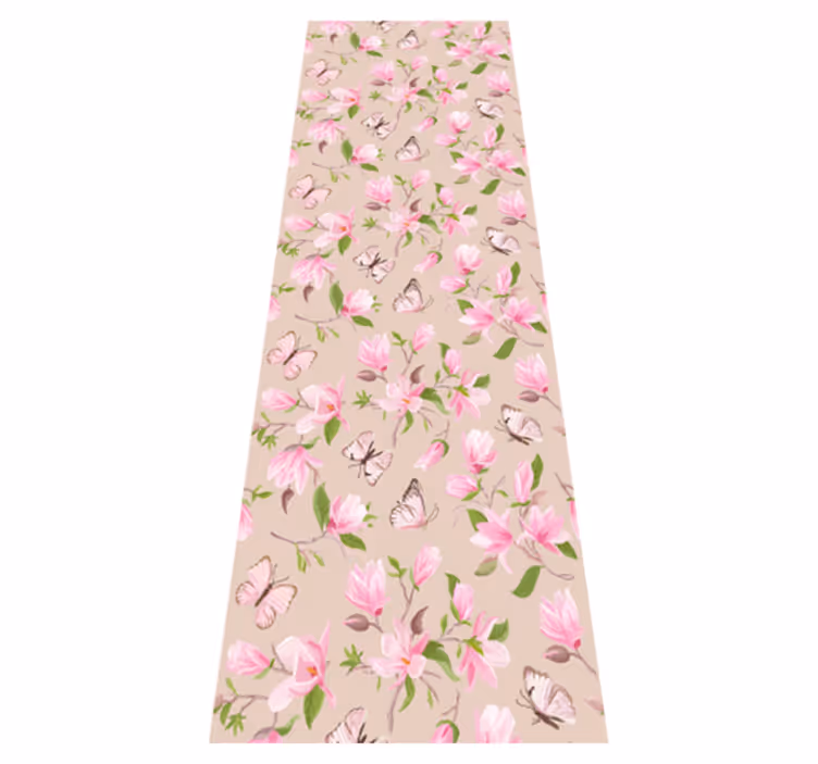 Tappeto vinile natura design magnolia rosa e farfalle - TenStickers