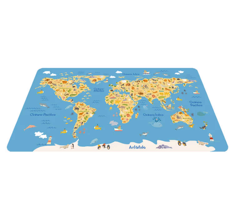 Tappeto vinile mappamondo fauna infantile - TenStickers