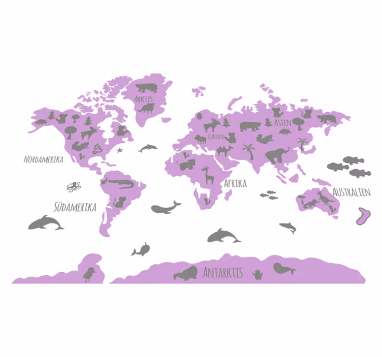 Tappeto vinile mappamondo continenti astratti rosa e grigi - TenStickers