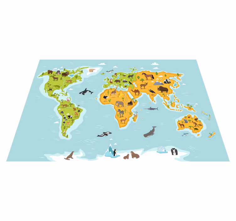 Tappeto vinile mappamondo fauna e flora - TenStickers
