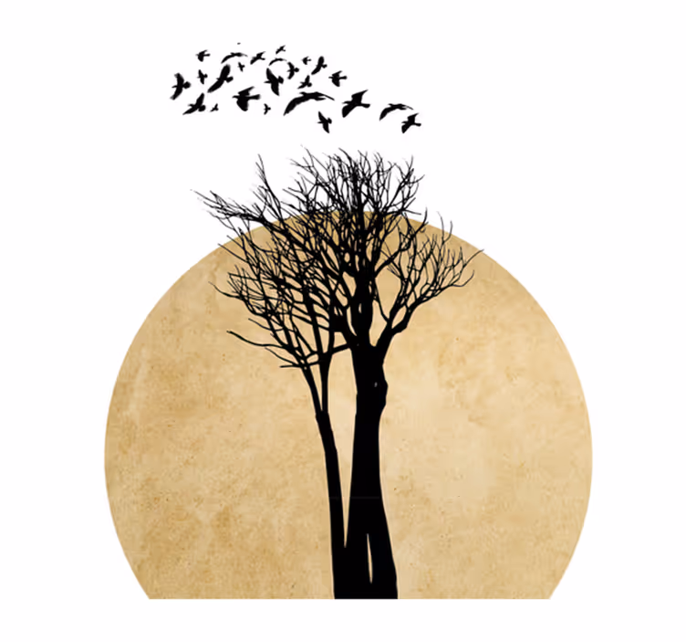 Tappeto vinile fiori silhouette di albero con uccelli - TenStickers