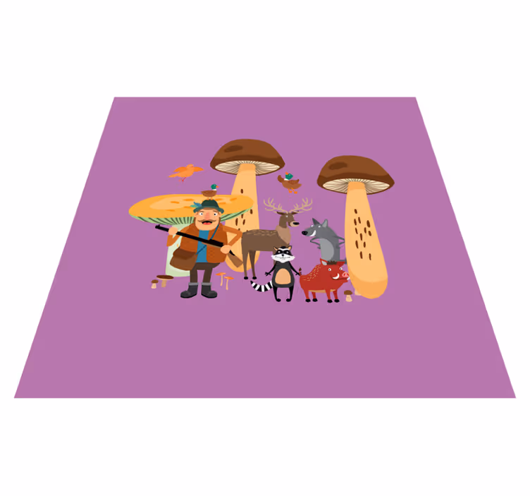 Tappeto vinile per bambini uccelli nella foresta di funghi - TenStickers