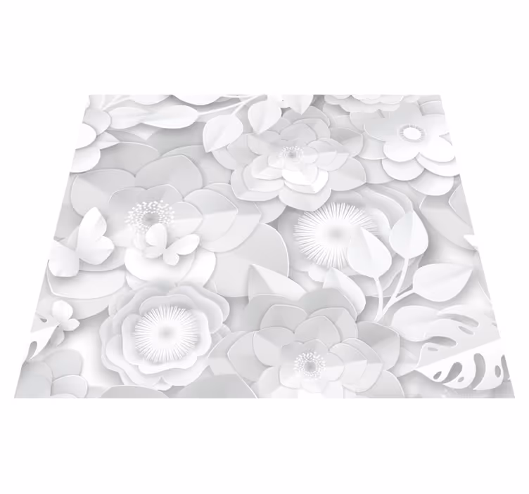 Tappeto vinile bianco fiori bianchi 3d - TenStickers
