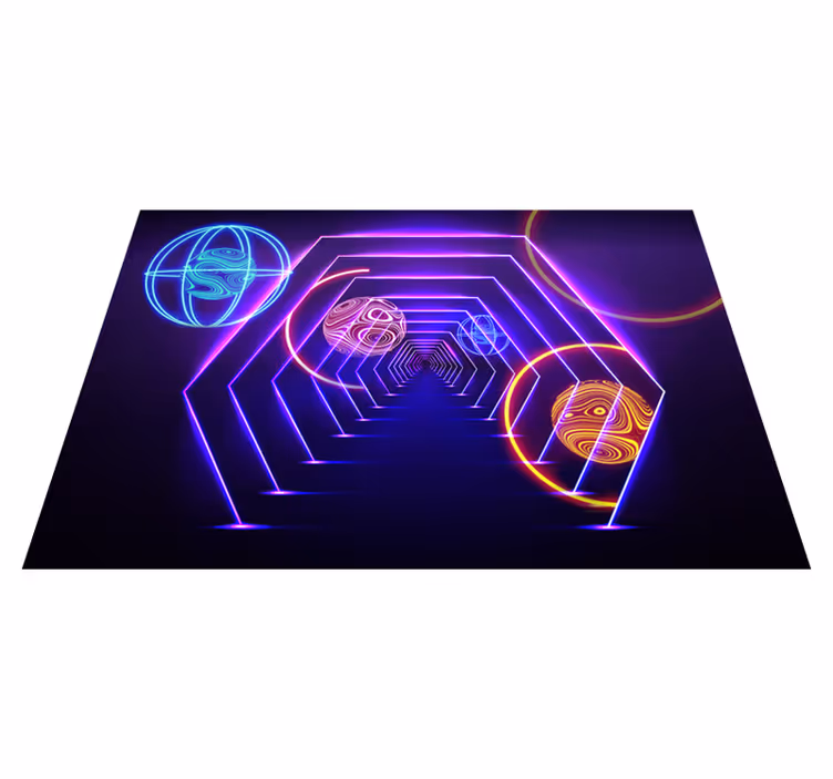 Tappeto vinile viola vista tunnel esagonale neon - TenStickers