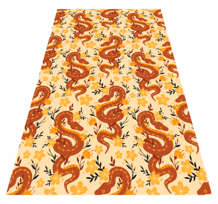 Tappeto vinile arancione serpente con fiori selvatici - TenStickers