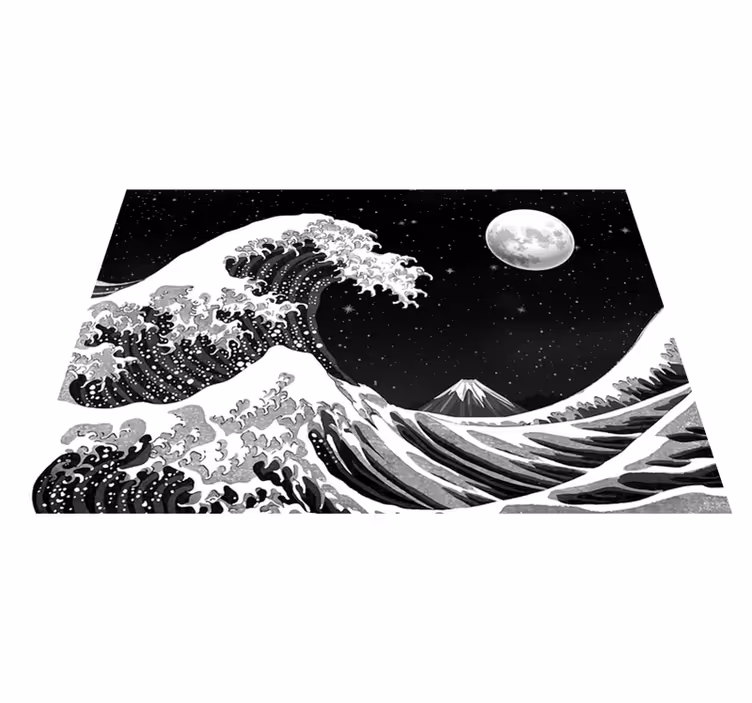 Tappeto vinile nero onda di kanagawa notturna - TenStickers