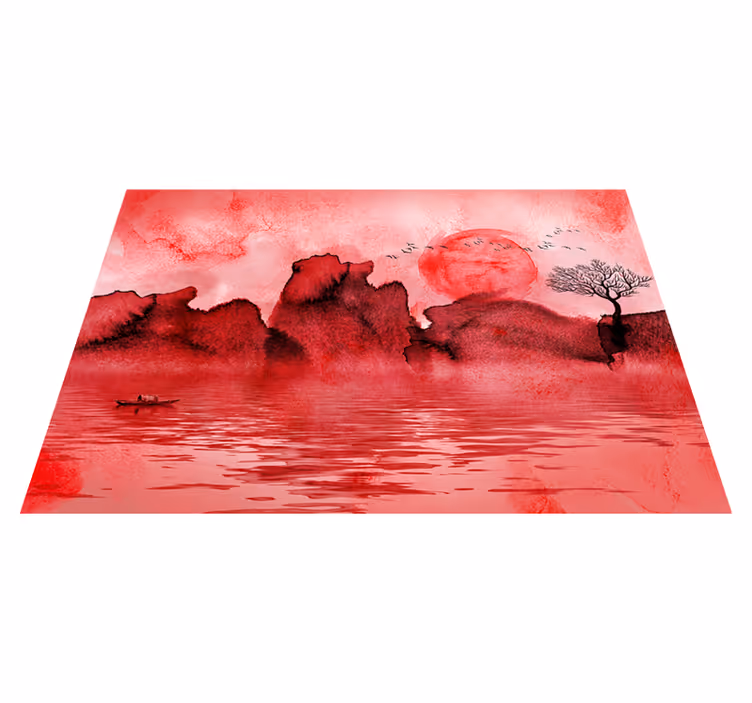 Tappeto vinile rosso paesaggio in inchiostro cinese - TenStickers