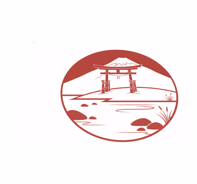 Tappeto vinile rosso struttura giapponese lago montagne - TenStickers