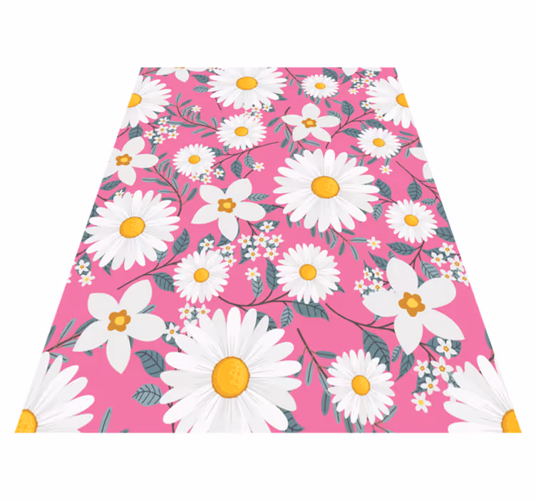 Tappeto vinile rosa fondo rosa con margherite - TenStickers
