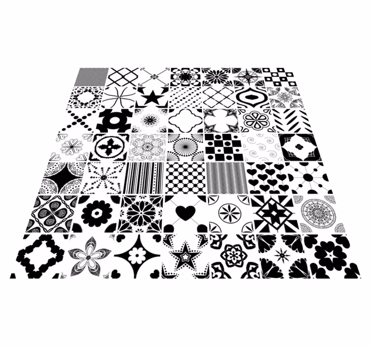 Tappeto in vinile piastrelle geometrico bianco e nero - TenStickers