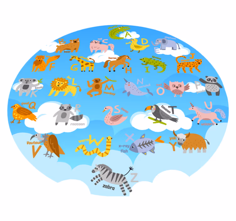 Tappeto vinile rotondo cerchio alfabetico degli animali - TenStickers