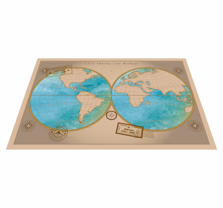 Fantastico tappeto in vinile mappa  mondo cornice vintage - TenStickers