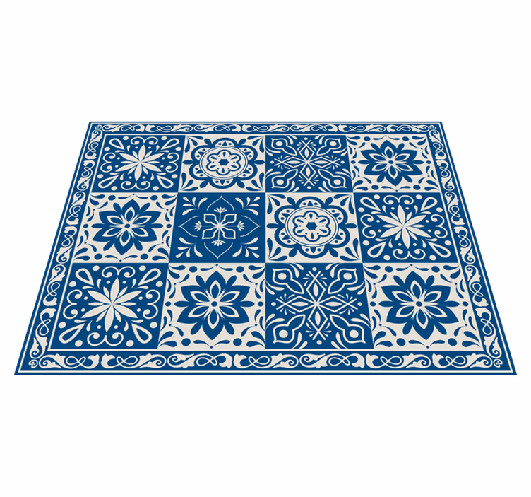 Tappeto vinilo cucina con piastrelle floreali blu - TenStickers