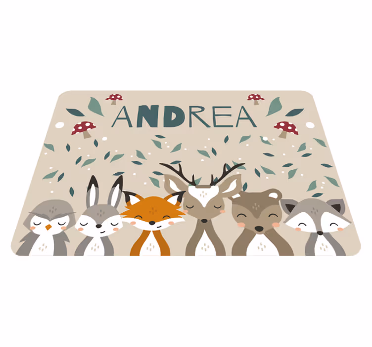 Tappeto in vinile personalizzato con animaletti con nome - TenStickers
