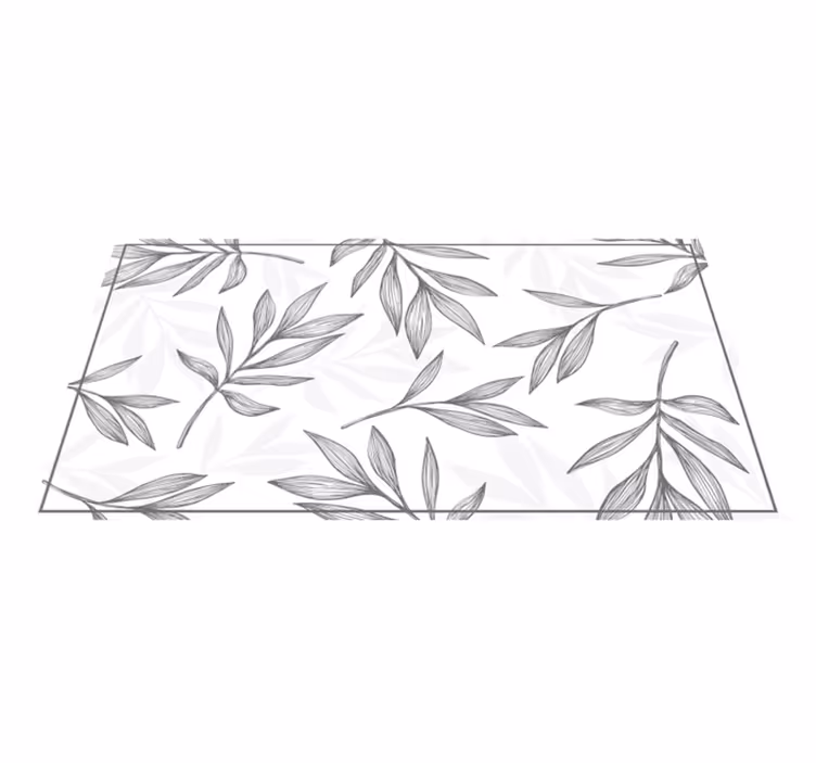 Tappeto PVC cucina foglie grigie su sfondo bianco - TenStickers