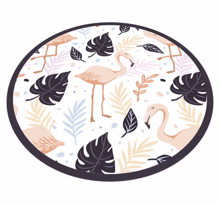 Tappeto vinile animali cerchio floreale di fenicotteri - TenStickers