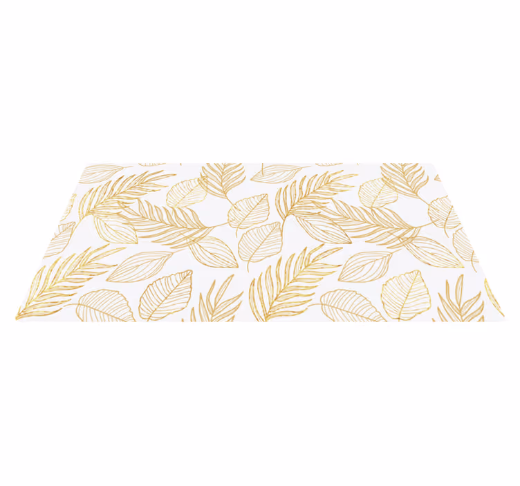 Tappeto in vinile con fiori e piante Foglia bianca e dorata - TenStickers