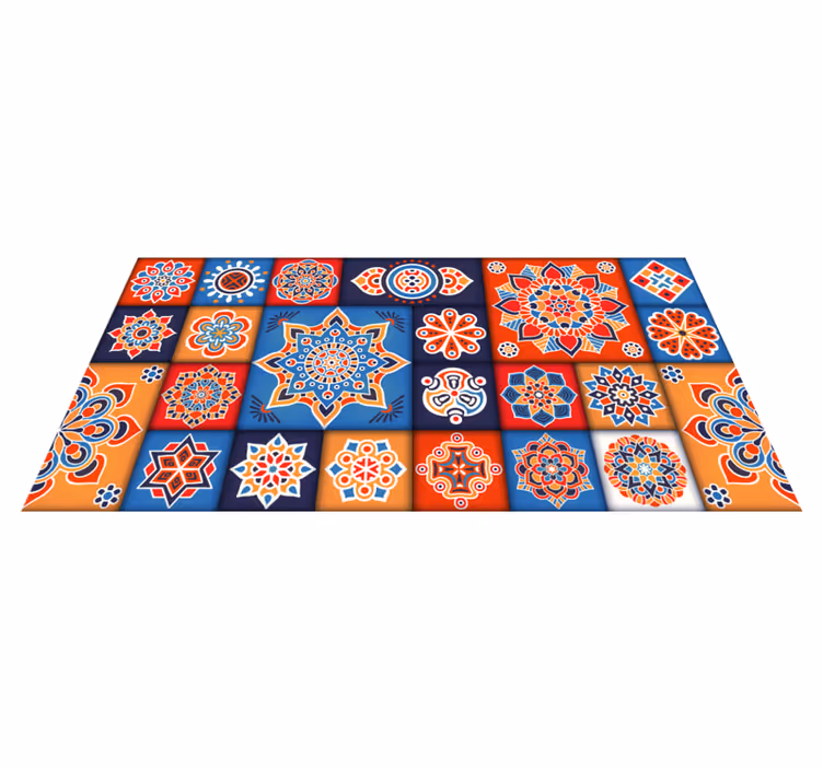 Tappeto vinile cucina effetto piastrelle floreali colorate - TenStickers
