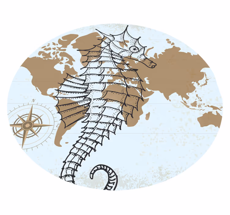Tappeto vinile animali mappa nautica del cavalluccio marino - TenStickers
