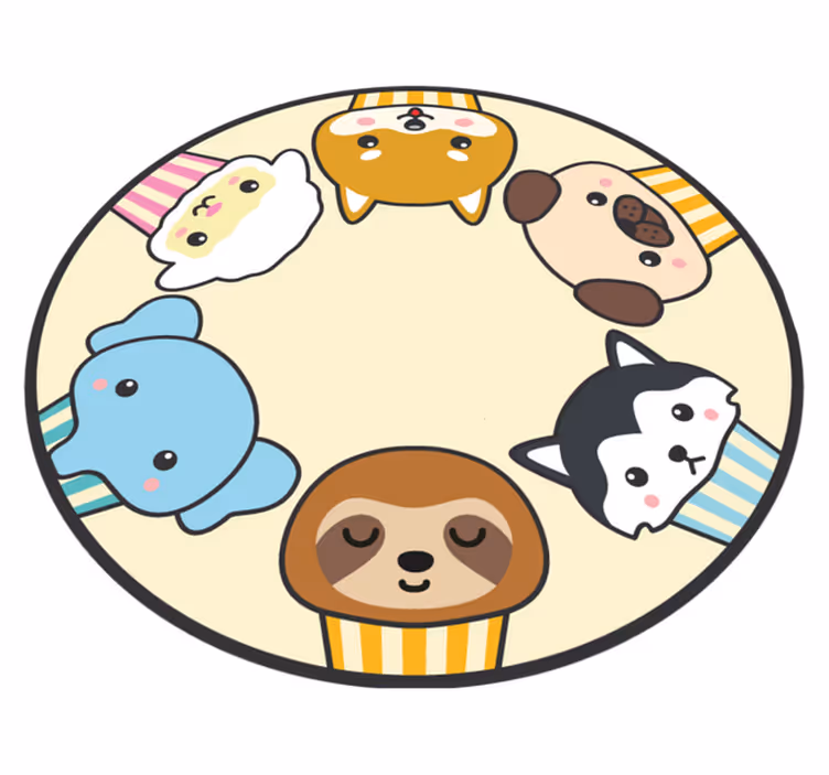 Tappeto vinile per bambini volti di animali cartoon - TenStickers