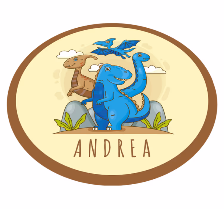 Tappeto vinile con nome composizione circolare di dinosauri - TenStickers
