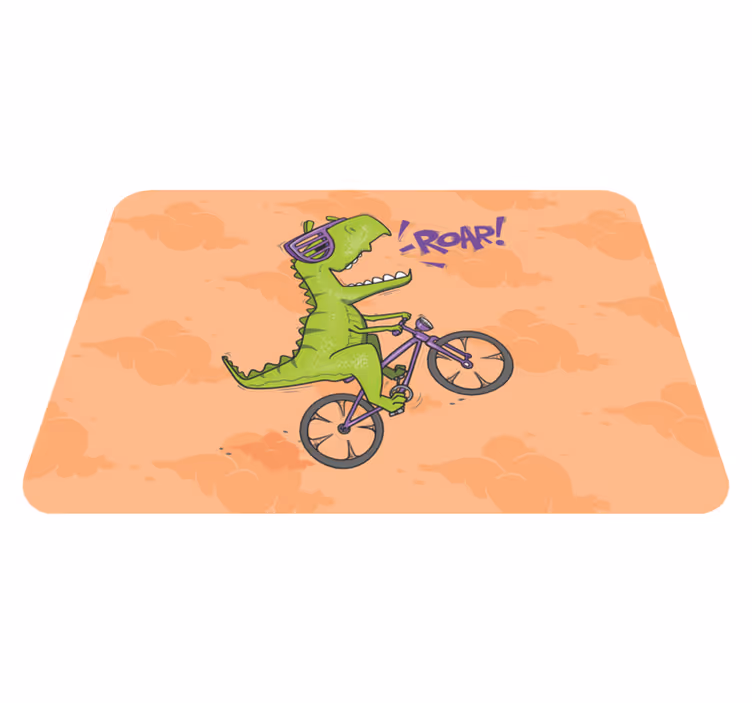 Tappeto vinile per bambini dinosauro in bici ruggente - TenStickers