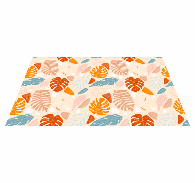 Tappeto vinile fiori motivi di foglie tropicali beige - TenStickers