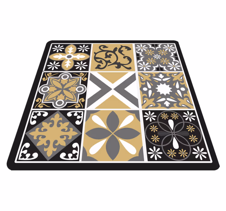Tappeto in vinile cucina piastrelle patch oro e argento - TenStickers