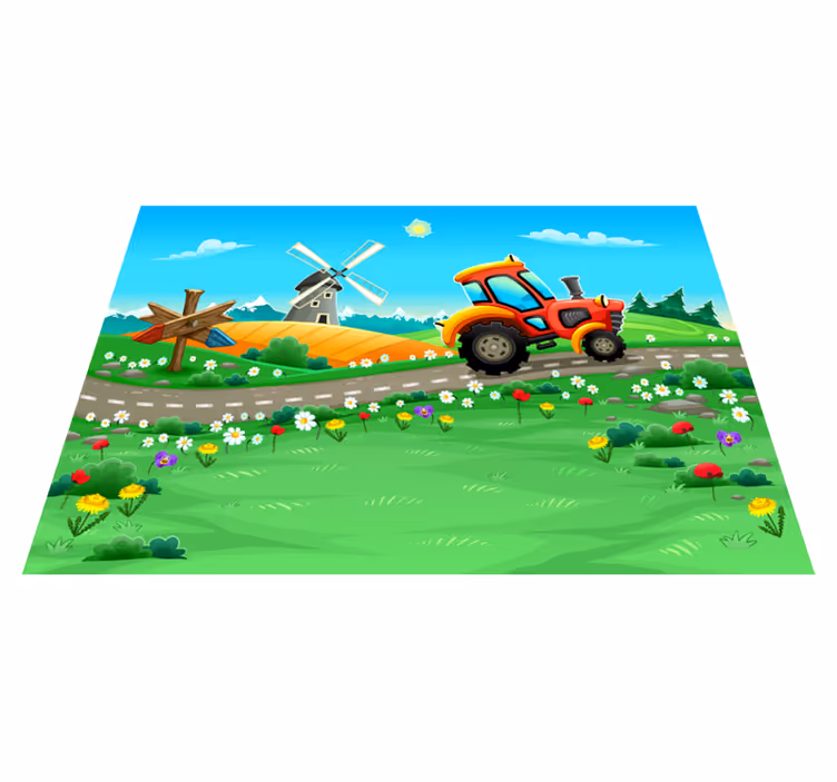 Tappeto vinile per bambini scena giocosa del trattore - TenStickers
