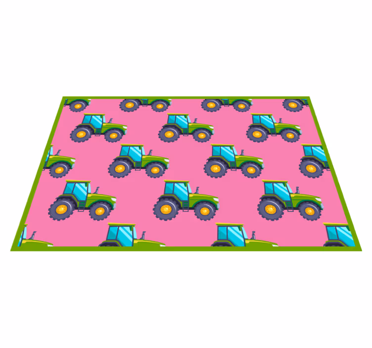 Tappeto vinile per bambini trattori su sfondo rosa - TenStickers