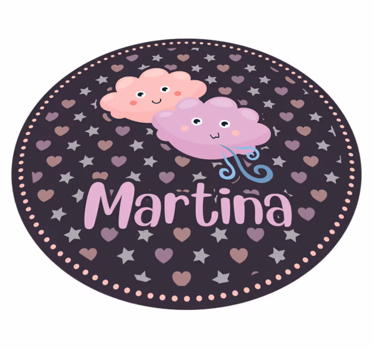 Tappeto vinile per bambini nuvole viola con nome - TenStickers