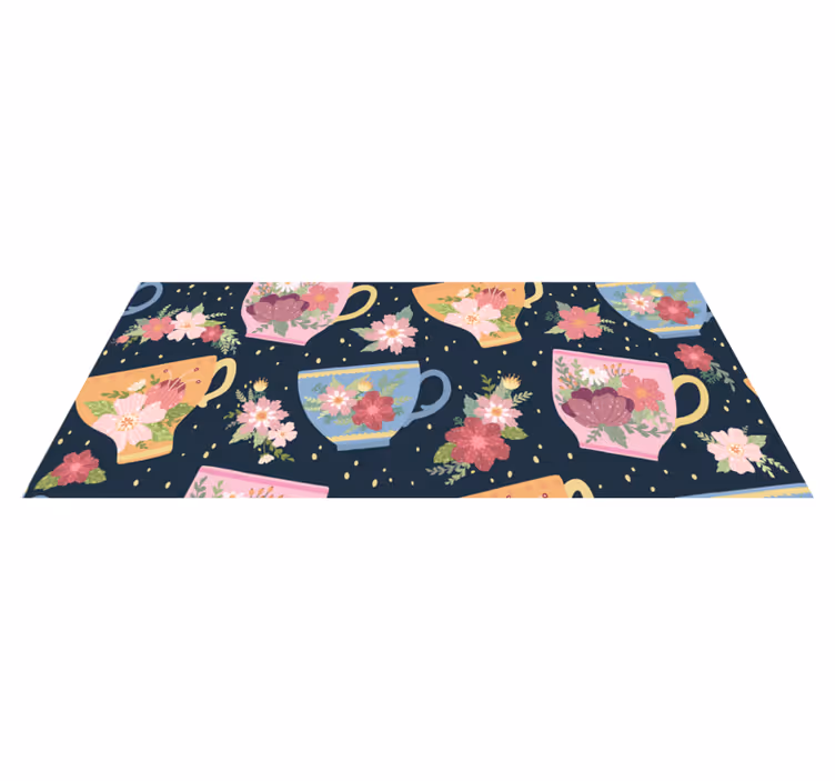 Tappeto vinile fiori motivo floreale della tazza da tè - TenStickers