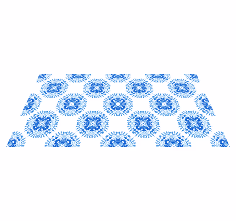 Tappeto vinile mosaico elementi di fiori azzurri - TenStickers