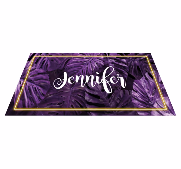 Tappeto vinile camera da letto monstera viola con nome - TenStickers