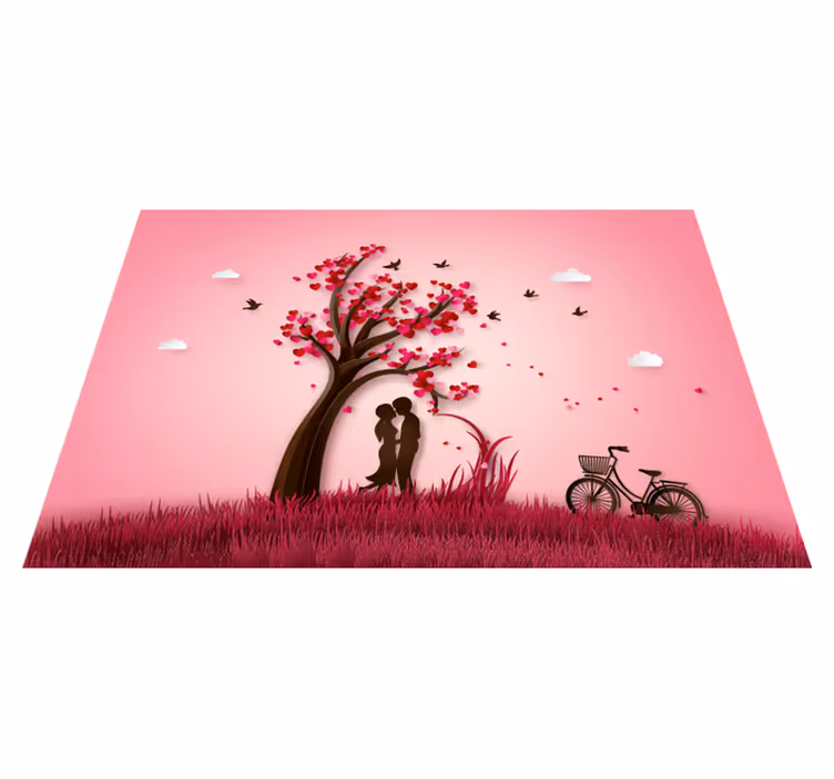 Tappeto vinile fiori scena romantica dell'albero - TenStickers