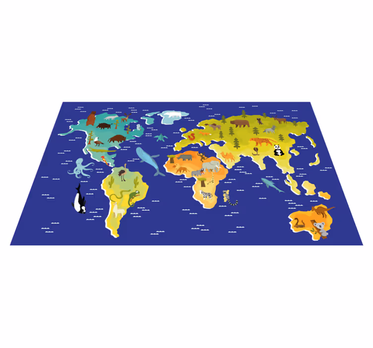 Tappeto vinile mappamondo disegno di animali colorati - TenStickers
