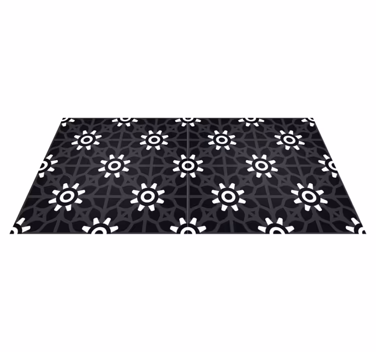 Tappeto vinile nero stampa floreale bianca - TenStickers