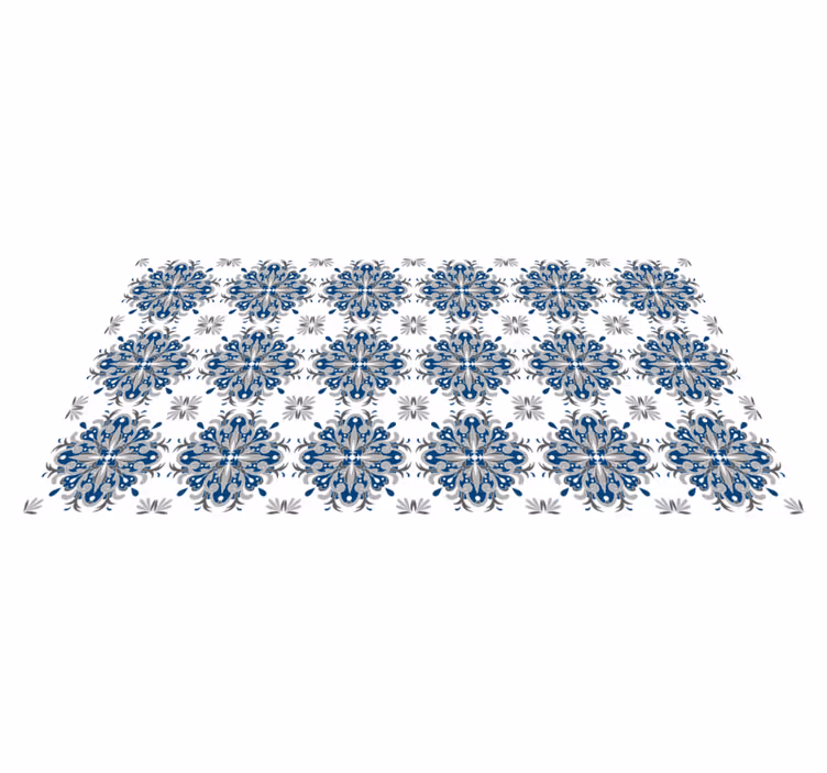 Tappeto vinile mosaico fiori blu eleganti - TenStickers