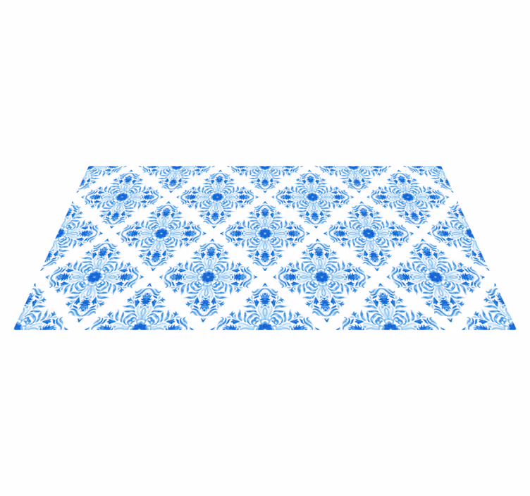 Tappeto vinile mosaico motivo botanico azzurro - TenStickers