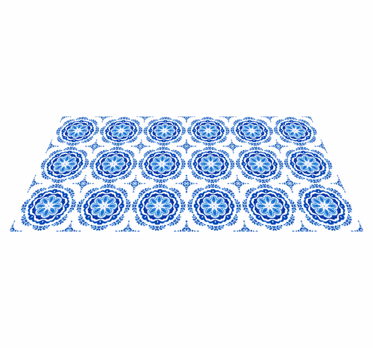 Tappeto pvc cucina motivi di fiori azzurri - TenStickers