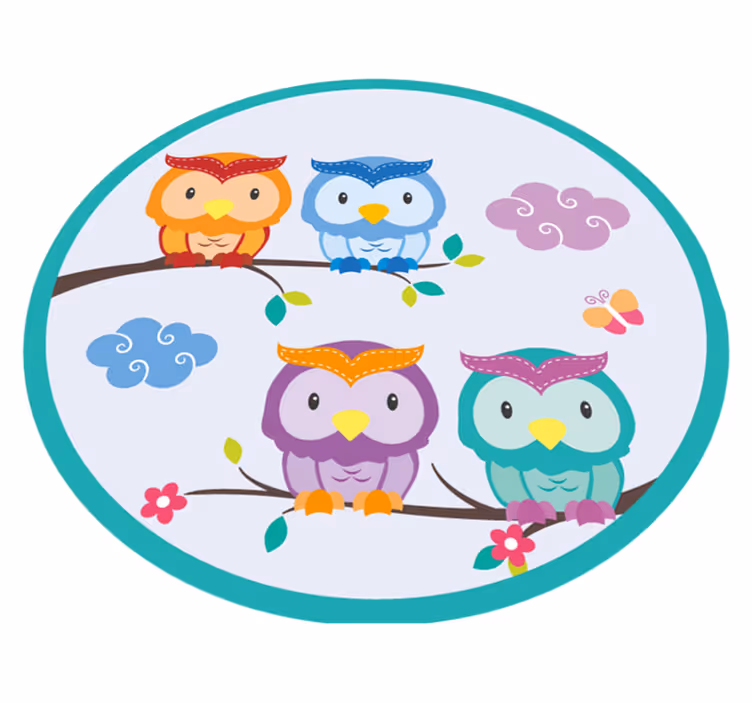 Tappeto vinile bebé famiglia di gufi colorati - TenStickers