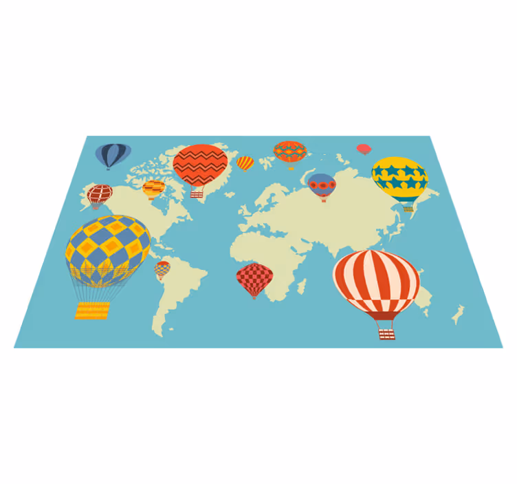 Tappeto vinile mappamondo mongolfiere colorate - TenStickers