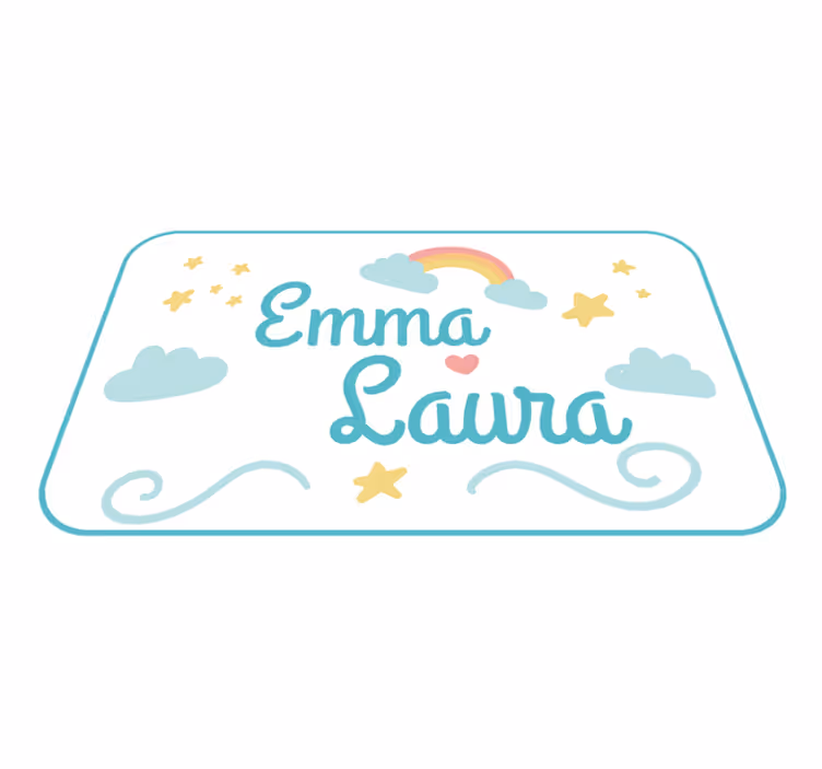 Tappeto vinile per bambini doppio nome con arcobaleno - TenStickers
