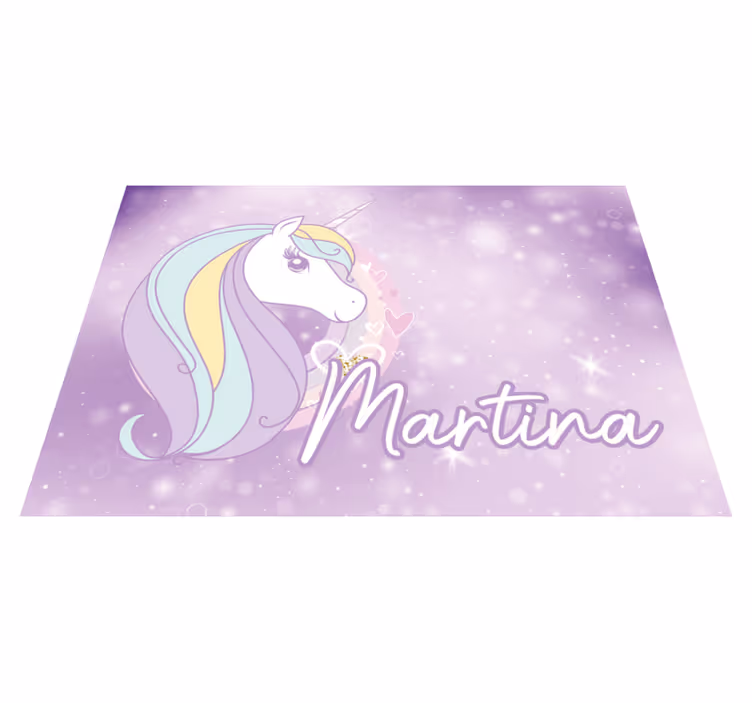 Tappeto in vinile per bebé Universo di unicorno viola con nome - TenStickers